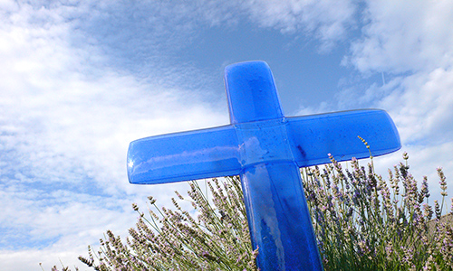 Large cross in coloured glass for a path, cemetery or church
 