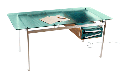 colored glass desk, view of the four colors available